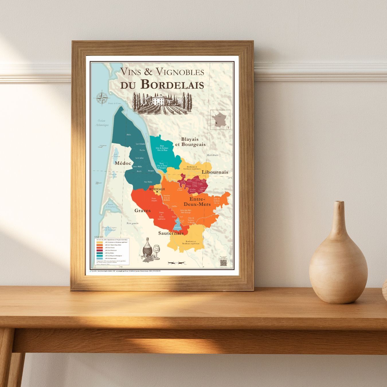 Carte des vins de Bordeaux, affiche pliée