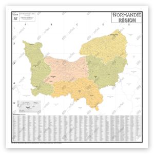 Région Normandie - Carte administrative vintage - Poster plastifié Grand Format 120x120cm