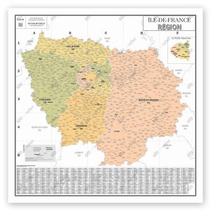 Région Ile-de-France - Carte administrative vintage - Poster plastifié Grand Format