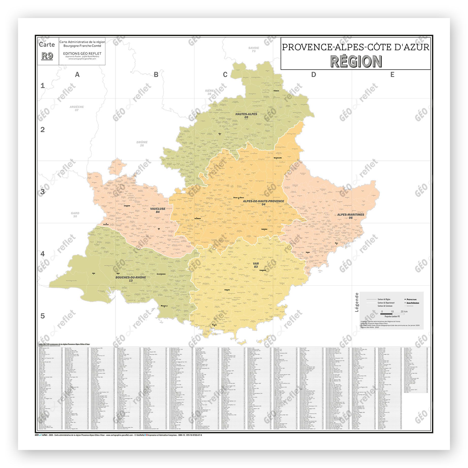 Carte de la Région Provence Alpes Côte d'Azur