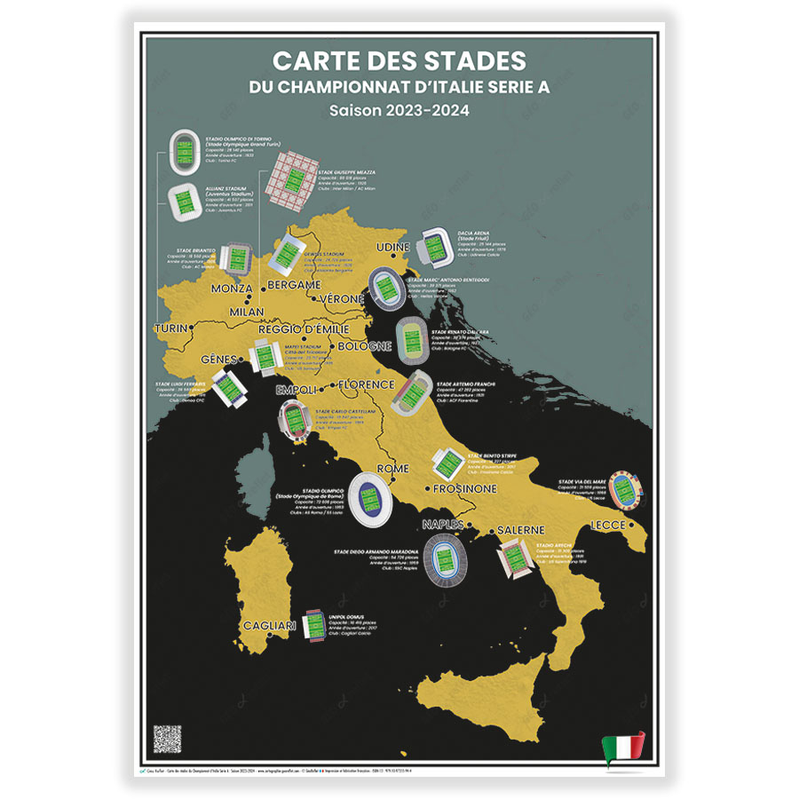 Carte des Stades de Foot du Championnat d’Italie Série A Saison 2023