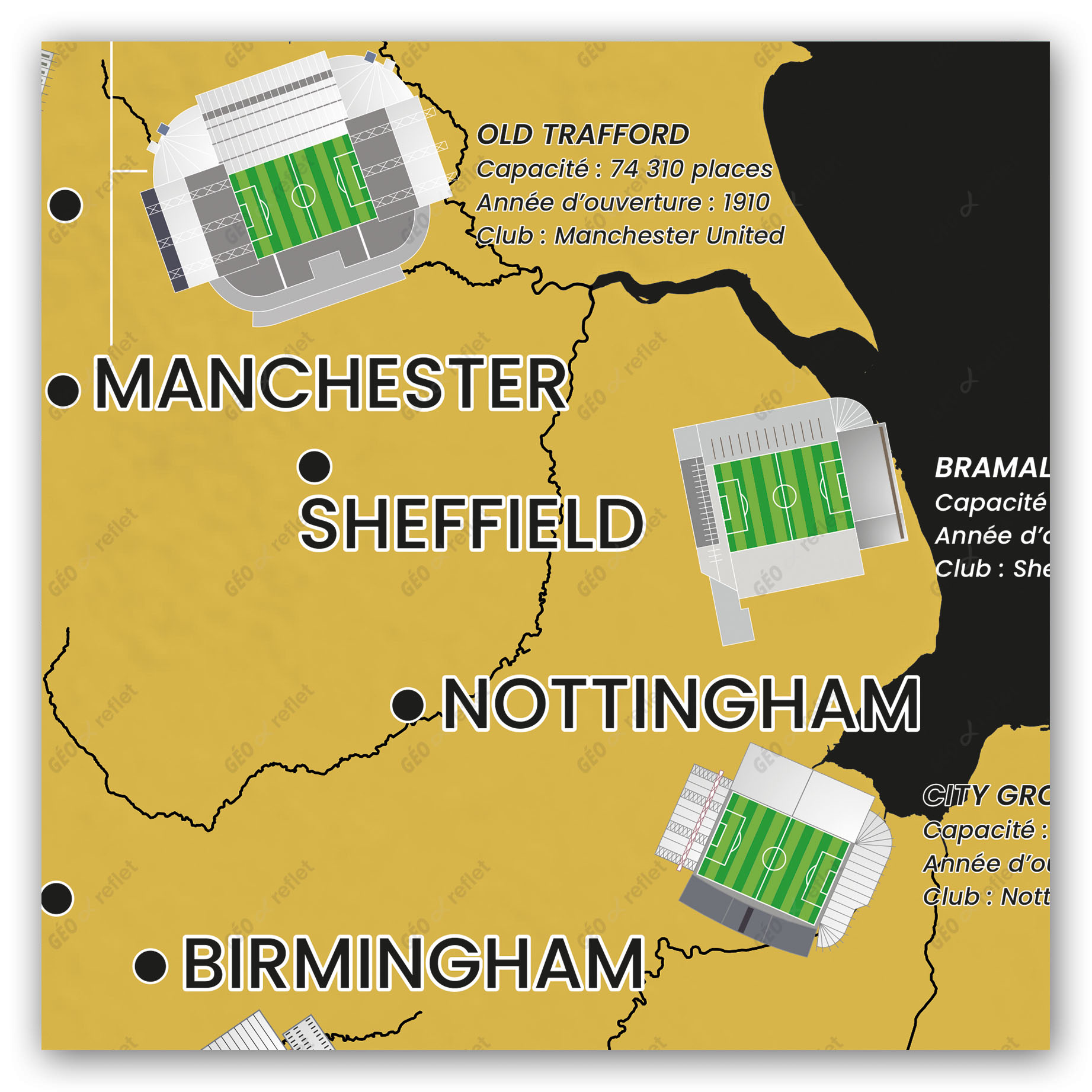 Carte des Stades de Foot du Championnat d’Angleterre Premier League