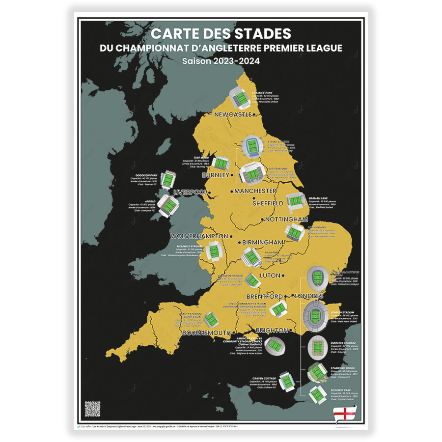 Carte des Stades de Foot du Championnat d’Angleterre Premier League