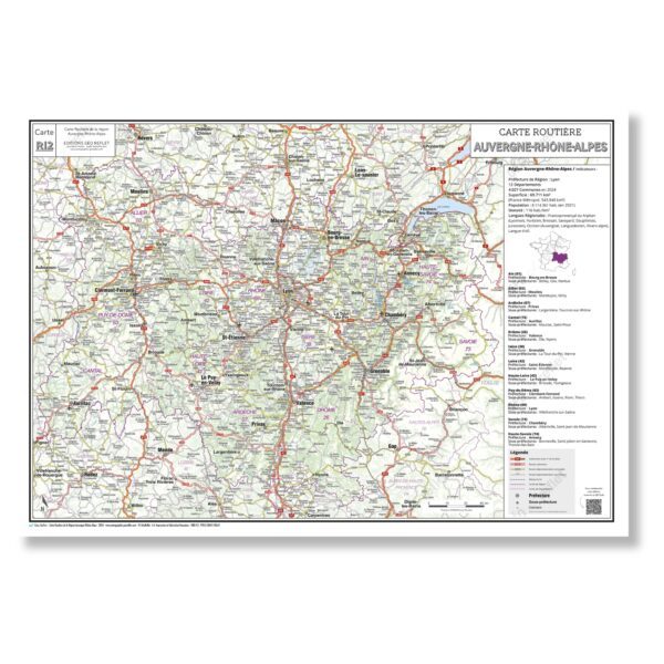 Carte routière de la région Auvergne-Rhône-Alpes