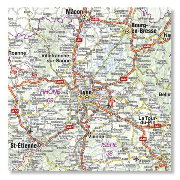 Carte routière de la région Auvergne-Rhône-Alpes - extrait