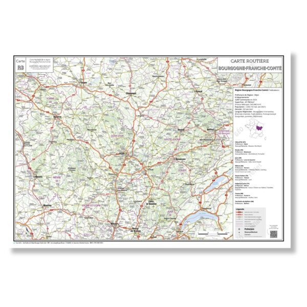 Carte routière de la région Bourgogne-Franche-Comté