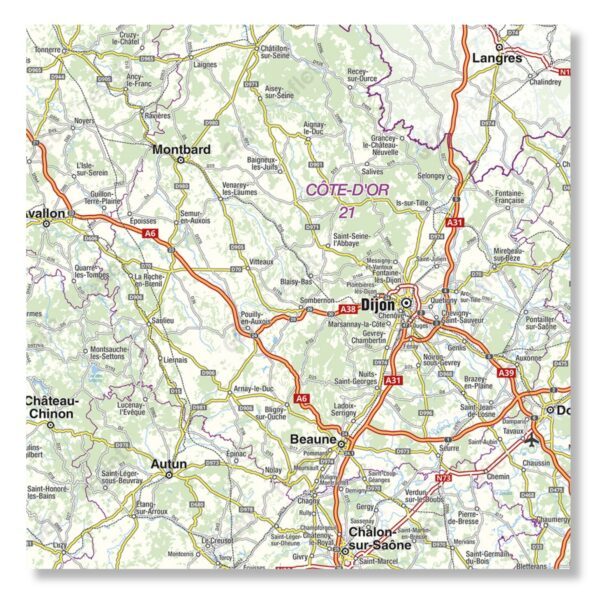 Carte routière de la région Bourgogne-Franche-Comté - extrait