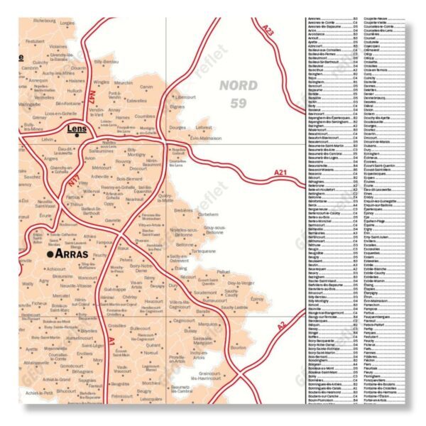 Carte du département du Pas-de-Calais - extrait