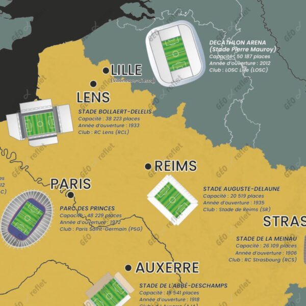 Carte des stades du Championnat de France Ligue 1 : Saison 2024-2025 - extrait